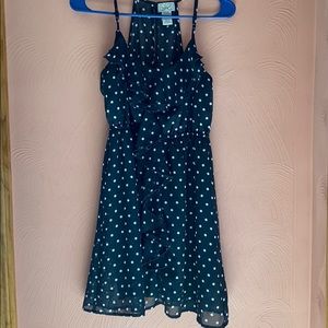 Polka dot dress with ruffle on front